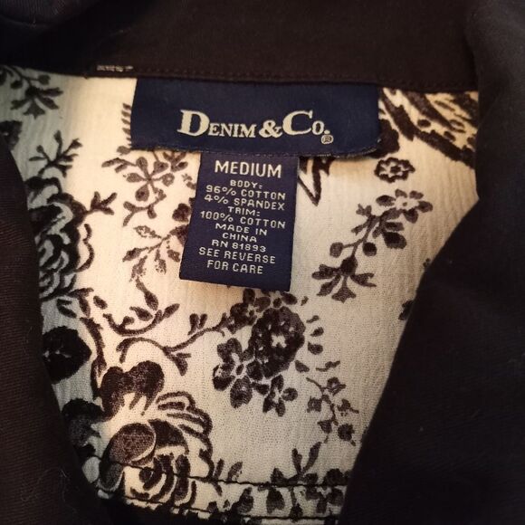 D & Co Button UP Denim Jacket Black Lng Slve Pockets Cotton Blend Women's - Picture 3 of 12